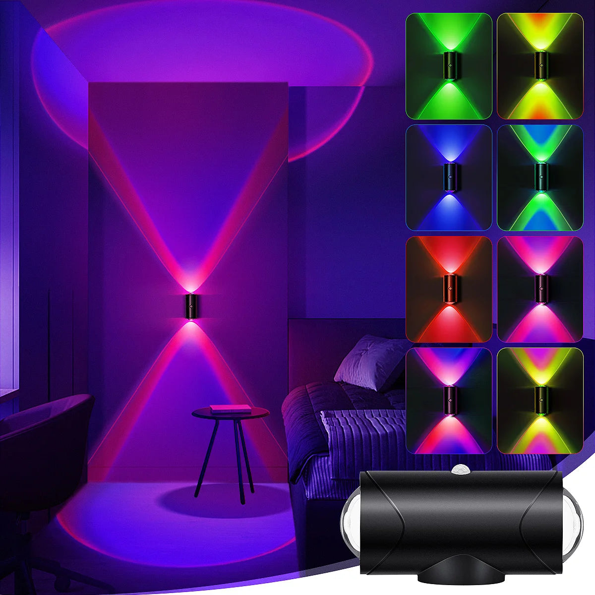 LED Motion Sensor Wall Sconce Lights, 3 Modes, 8 Lighting Colors, USB Rechargeable Magnetic Night Lamp for Bedroom, Bathroom